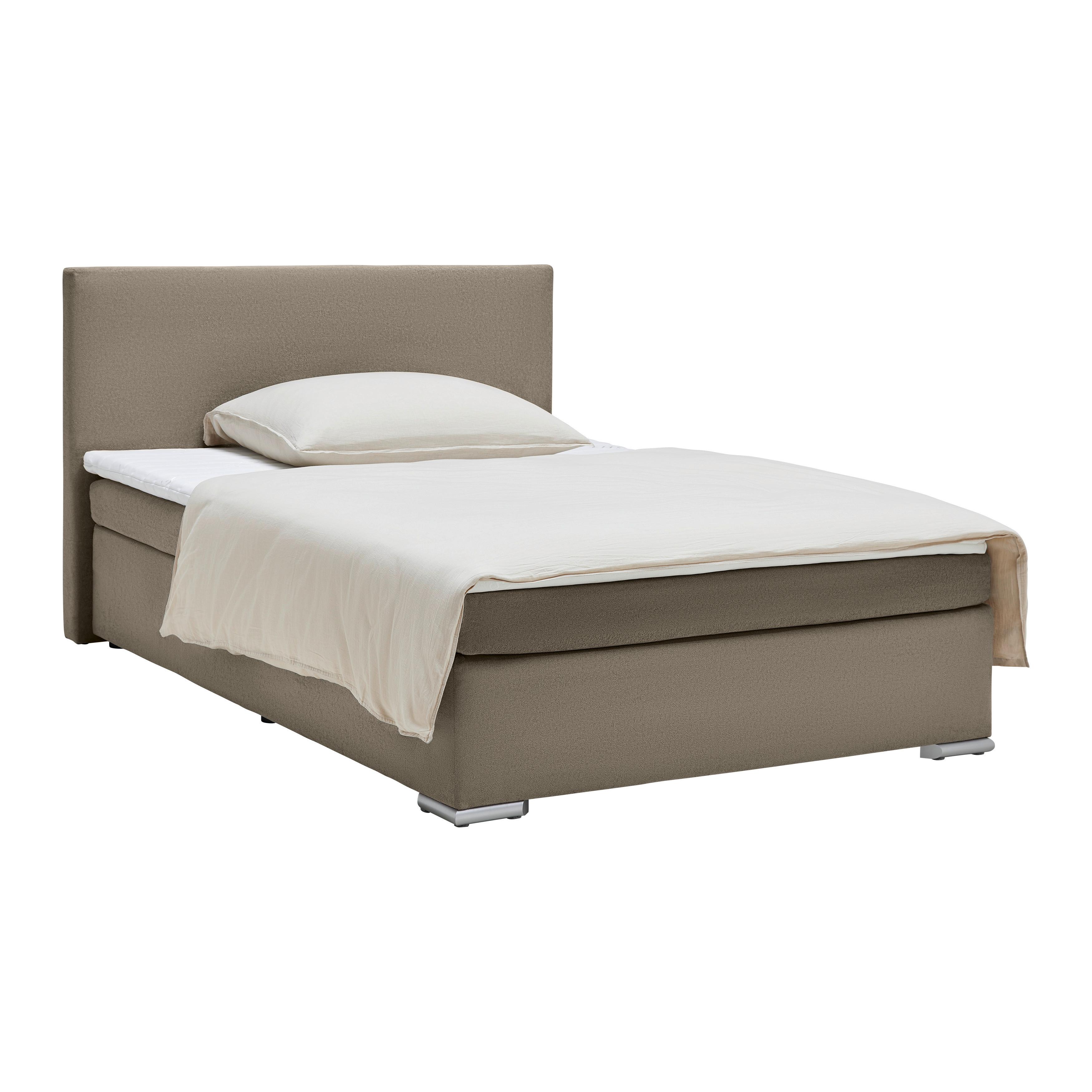 Boxspringbett Mira 2 Taupe ca. 140x200cm - Taupe/Chromfarben, MODERN, Holz/Kunststoff (140/200cm) - Based