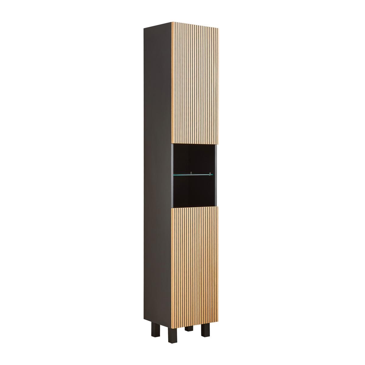Hochschrank Venezia in Schwarz/Eichefarben - Eichefarben/Schwarz, Lifestyle, Glas/Holzwerkstoff (35/195/32cm) - Mömax