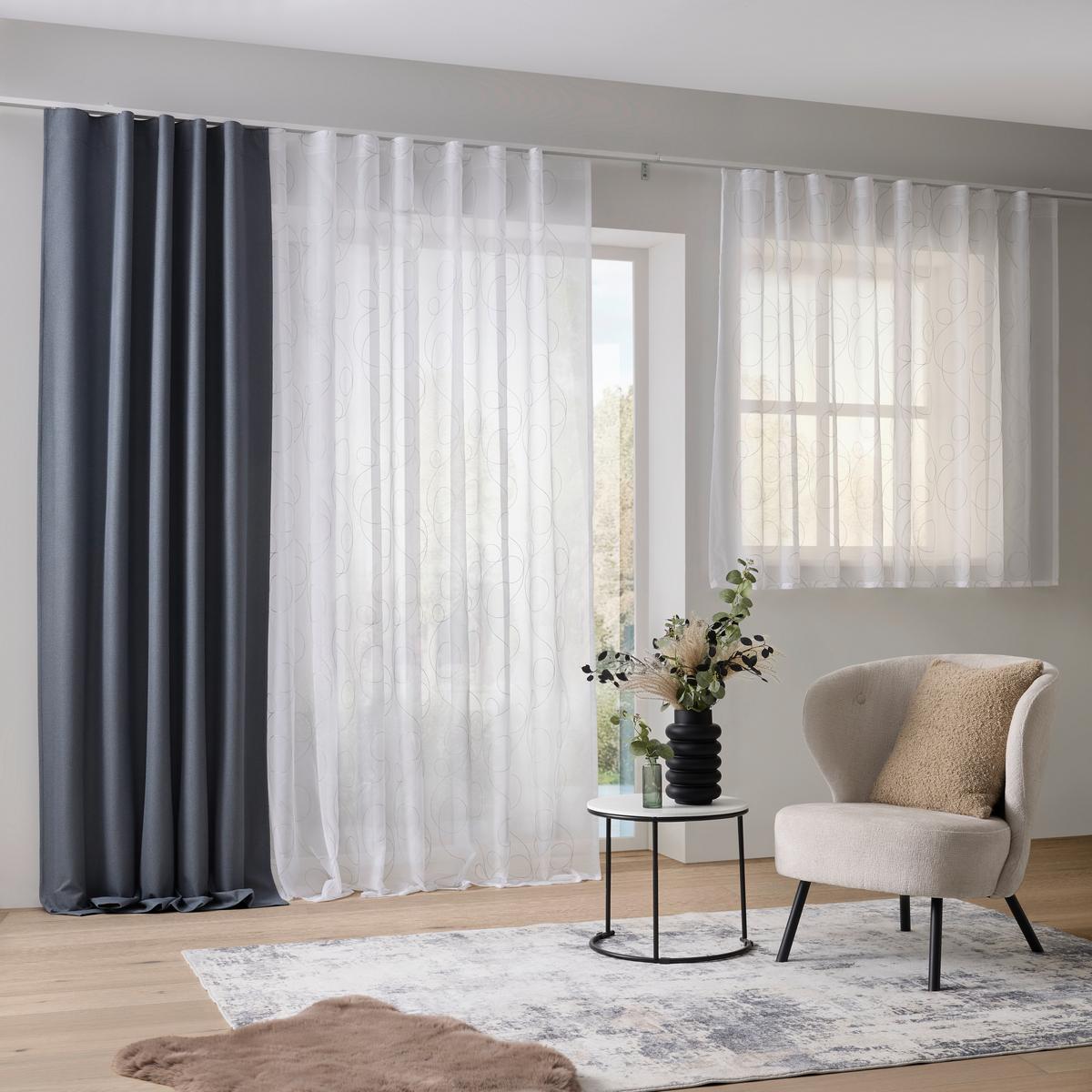 Verdunkelungsvorhang Allan Grau ca. 135x255cm - Grau, ROMANTIK / LANDHAUS, Textil (135/255cm) - Premium Living