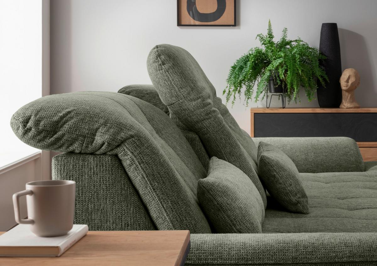 Ecksofa Rigatti Grün Chenille m. Bettkasten - Chromfarben/Grün, MODERN, Textil/Metall (314/184cm) - Livetastic