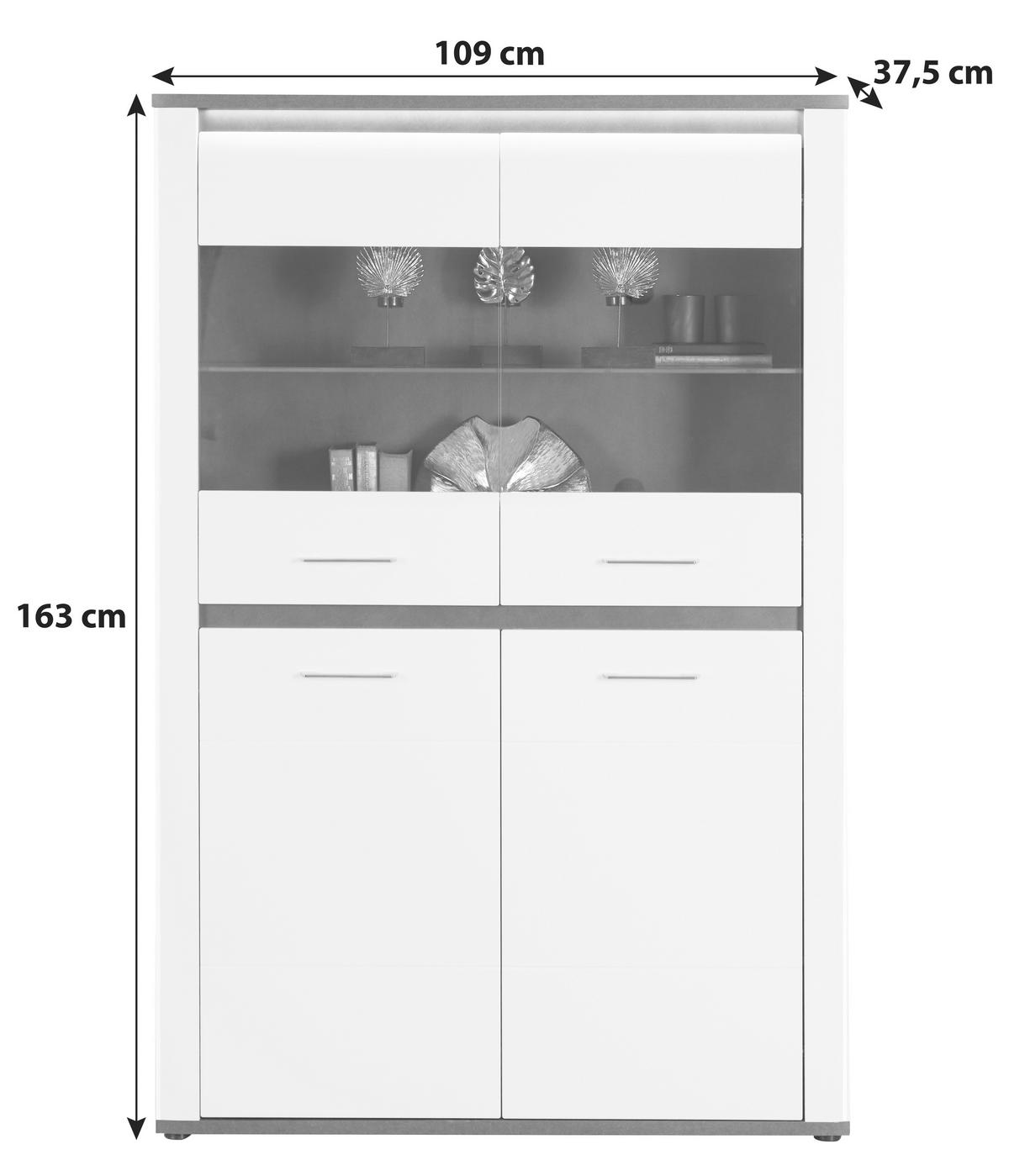 Vitrina Alassio - bijela/boje grafita, Moderno, staklo/drvni materijal (109/163/38cm) - Modern Living