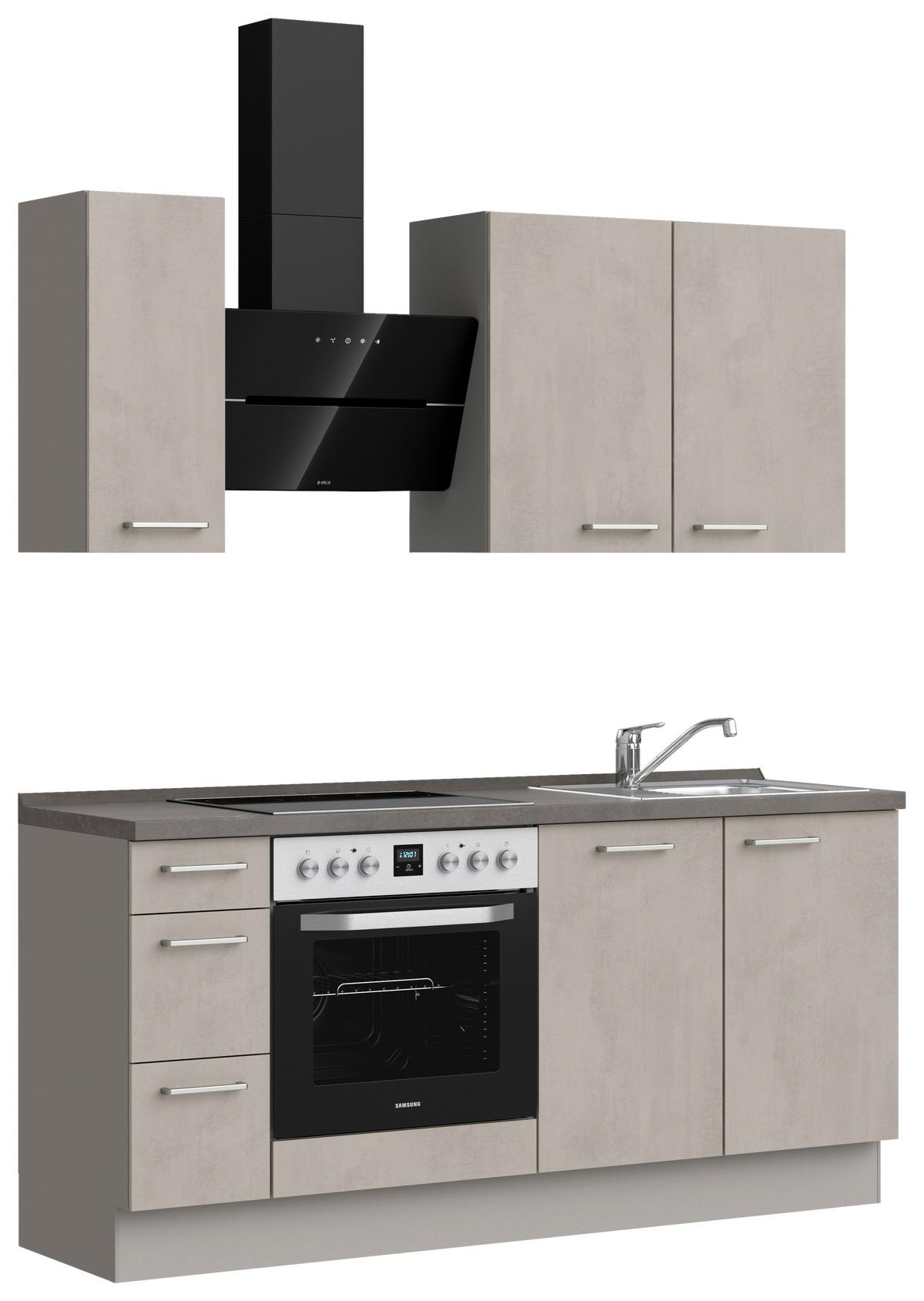 Küchenblock Riva High m. Geräte Grau - Schieferfarben/Edelstahlfarben, MODERN, Holzwerkstoff/Metall (180cm) - Nobilia