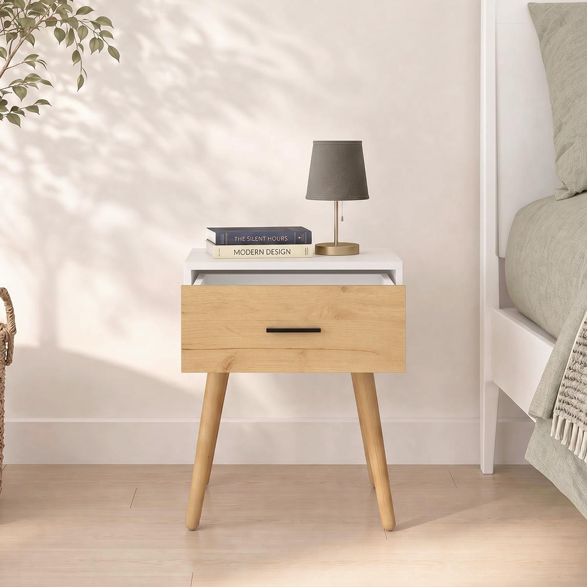 Nachttisch Singol "l" - Honigeiche/Weiss, Modern, Holzwerkstoff/Metall (45/56/30cm) - Livetastic