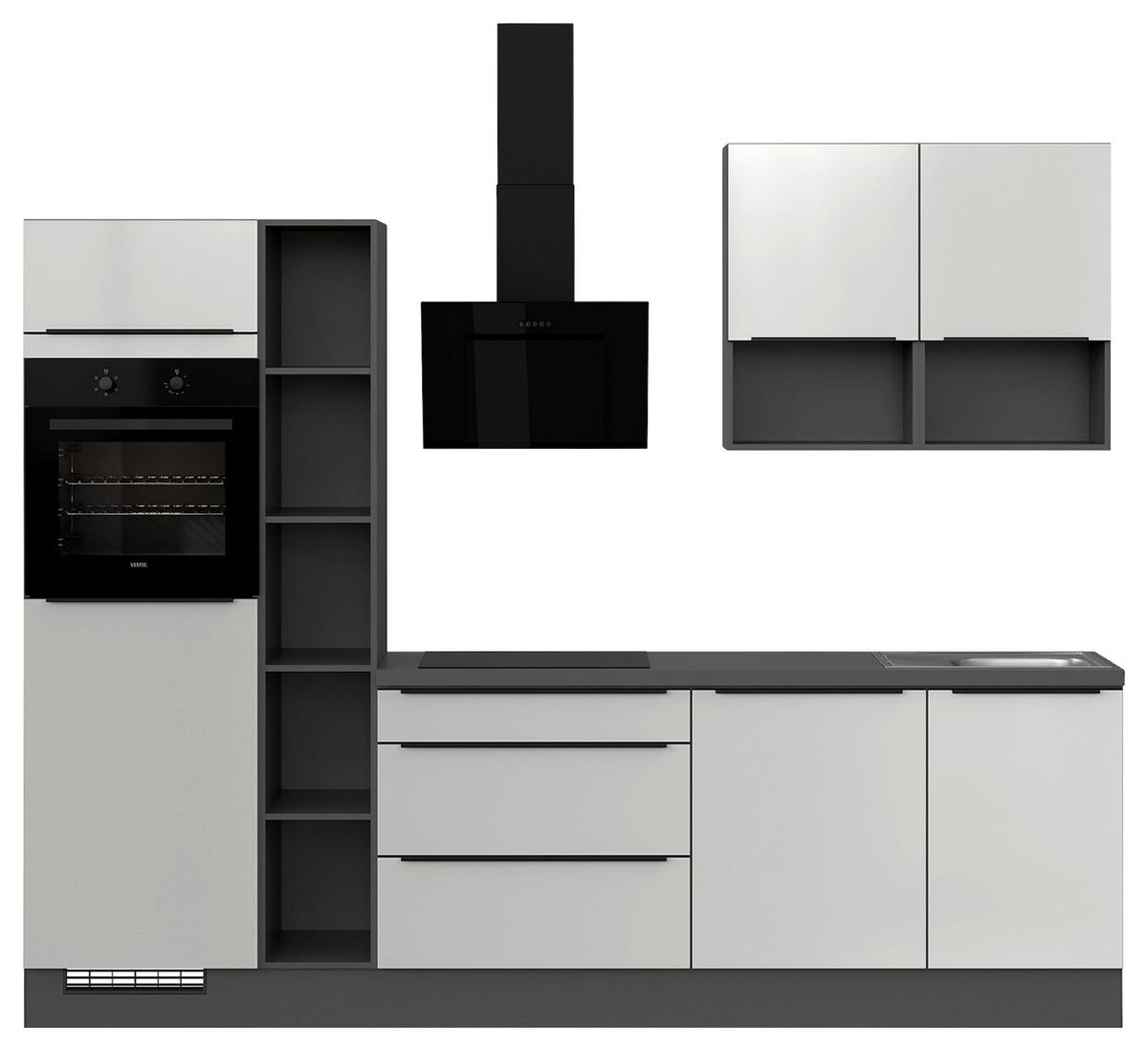 Küchenblock IBZ ohne Geräte ca. 280  cm Weiß Hochglanz - Weiß Hochglanz/Dunkelgrau, Design, Holzwerkstoff/Metall (280cm) - Impuls