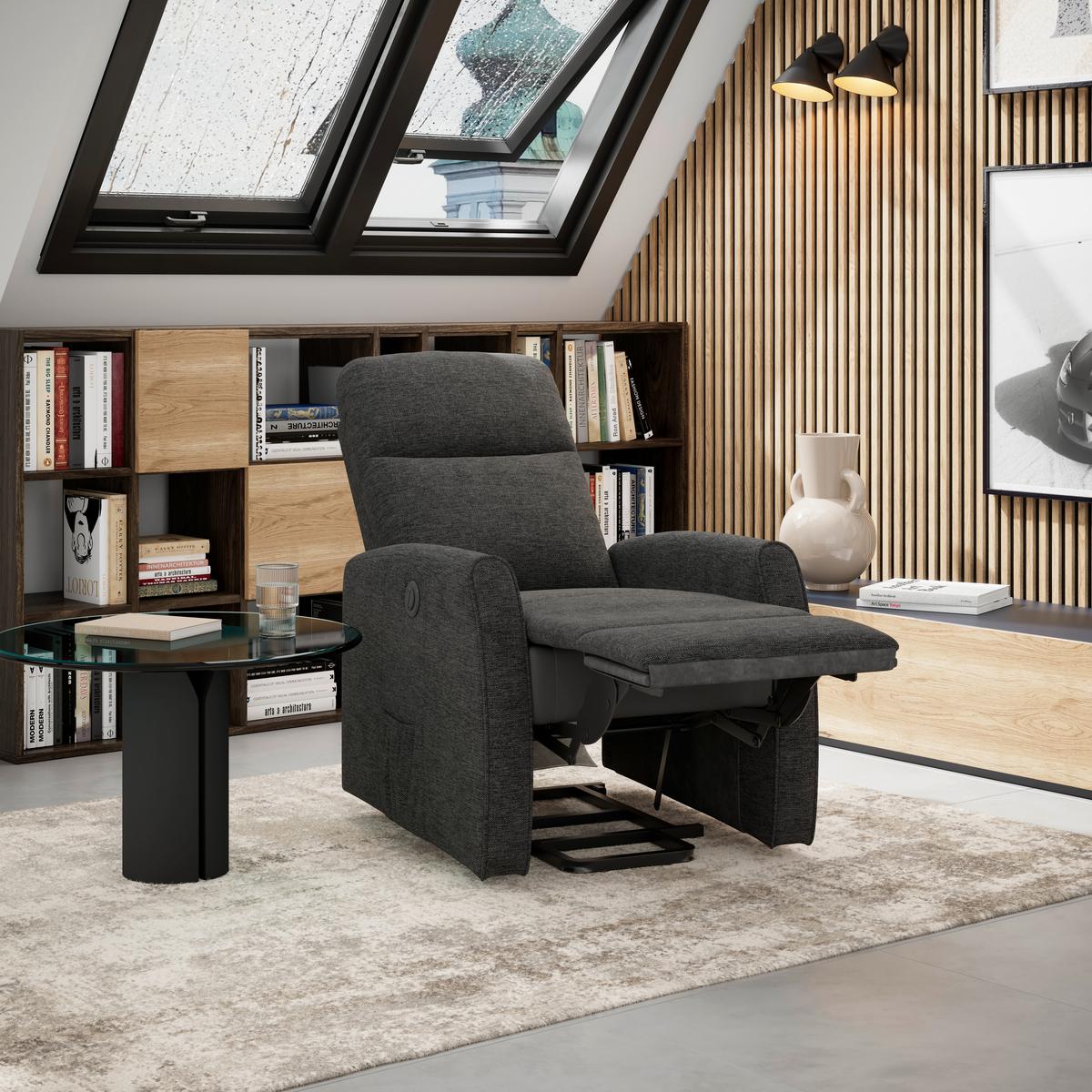 Tv Fotelj Athen, Temno Siva, Pomoč Pri Vstajanju - temno siva, Moderno, kovina/tekstil (67.5/107/88.5cm)