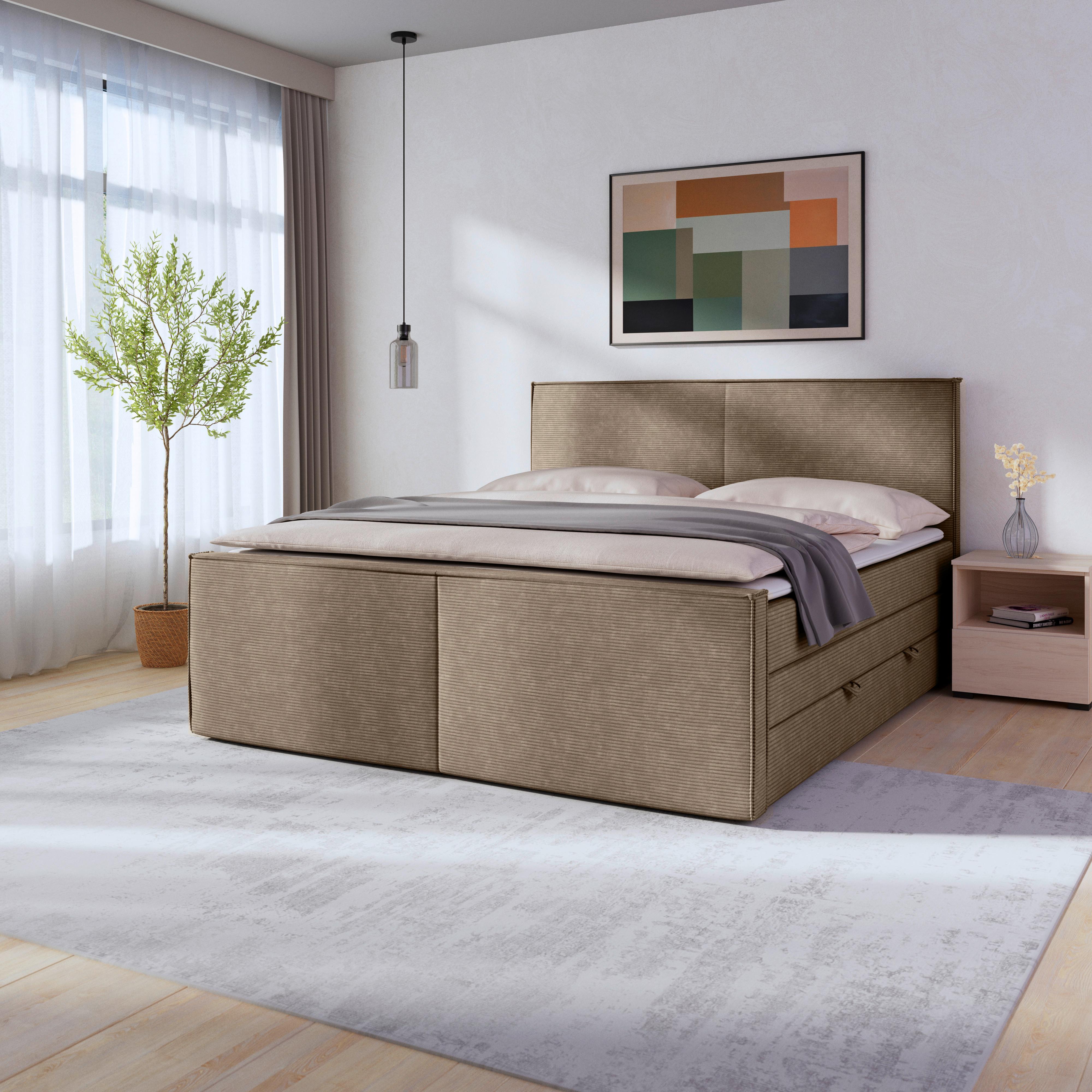 Boxspringbett Algier ca. 180x200 cm Naturfarben - Schwarz/Naturfarben, MODERN, Karton/Holz (180/200cm) - MID.YOU