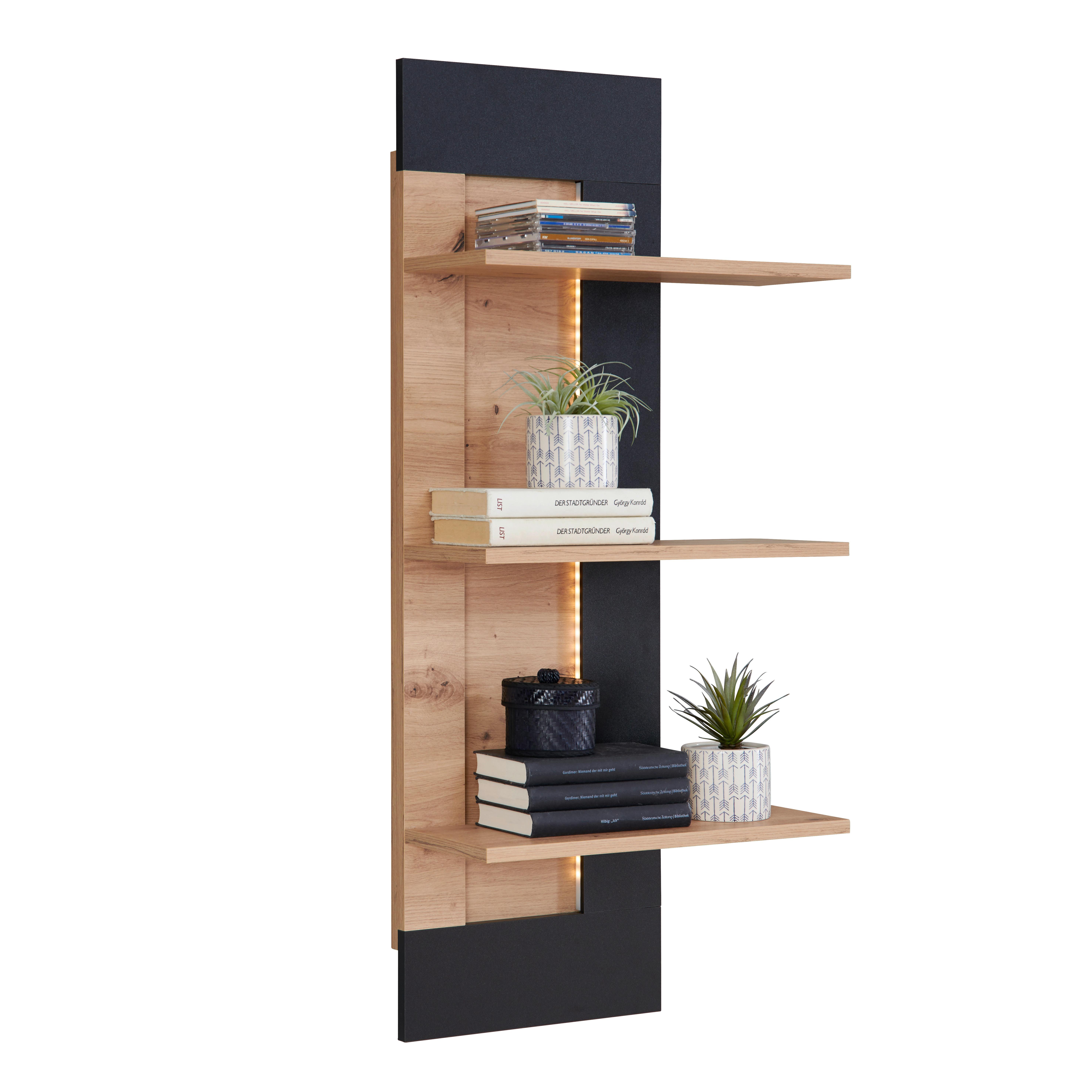 Etajeră de perete NYON - culoare lemn molid/negru, Modern, material pe bază de lemn (49,1/110/21cm) - Modern Living