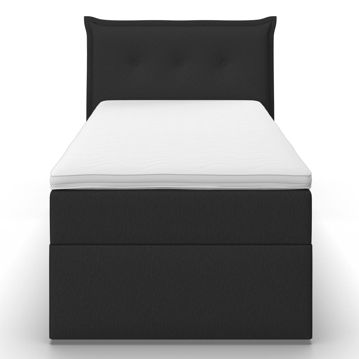 Boxbett Polo ca. 90x200 cm Dunkelgrau mit Topper - Dunkelgrau/Schwarz, Modern, Holz/Kunststoff (90/200cm) - Bessagi Home