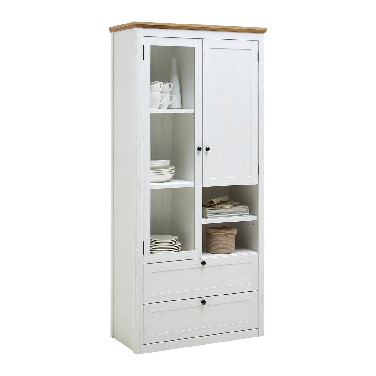 Vitrine Korsika Eichefarben/Weiß - Eichefarben/Schwarz, ROMANTIK / LANDHAUS, Glas/Holzwerkstoff (90/195/43cm) - Mömax