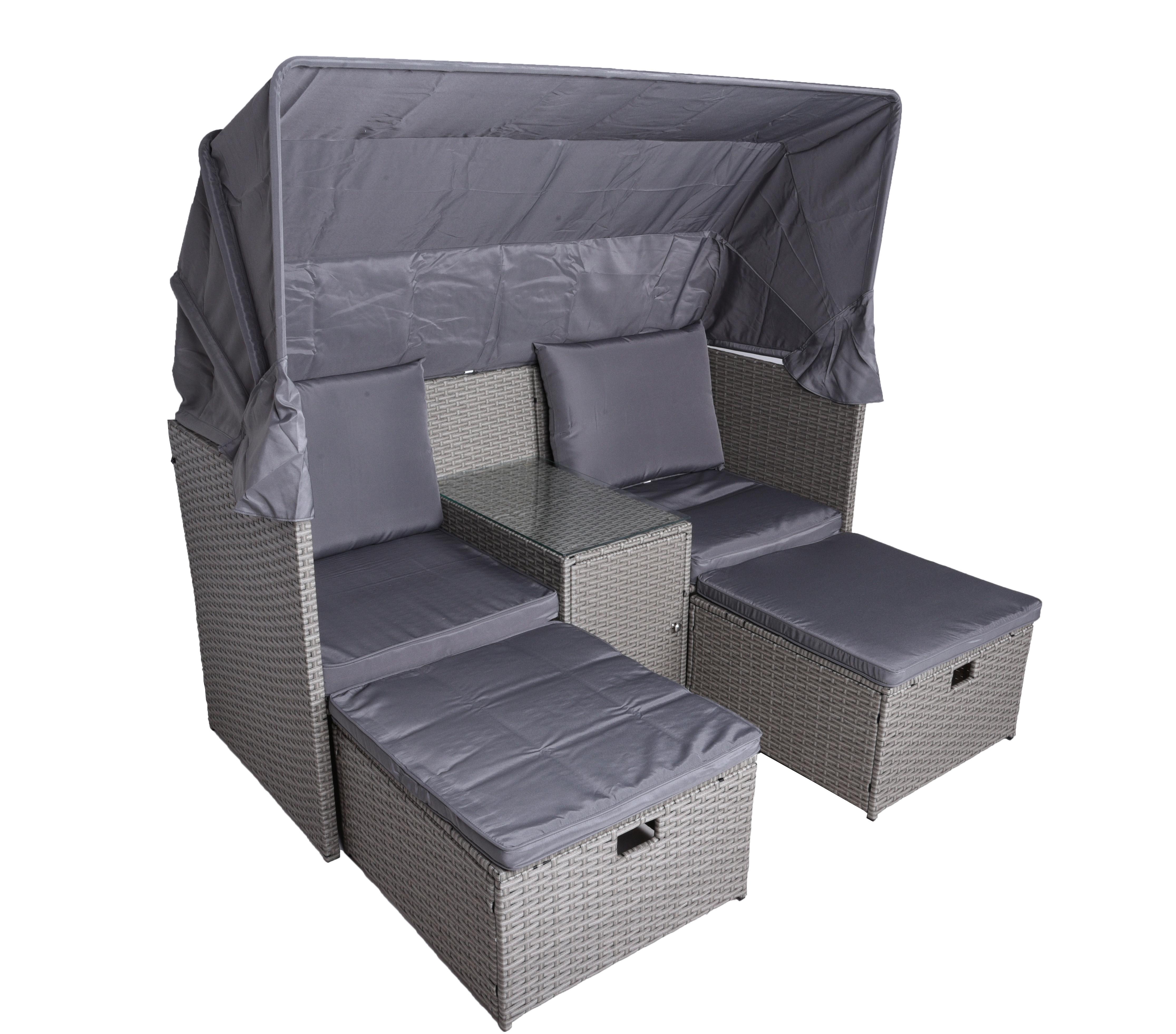 Loungegarnitur Saint-Tropez mit Dach Grau - Grau/Grün, Basics, Kunststoff/Textil - Gardenson
