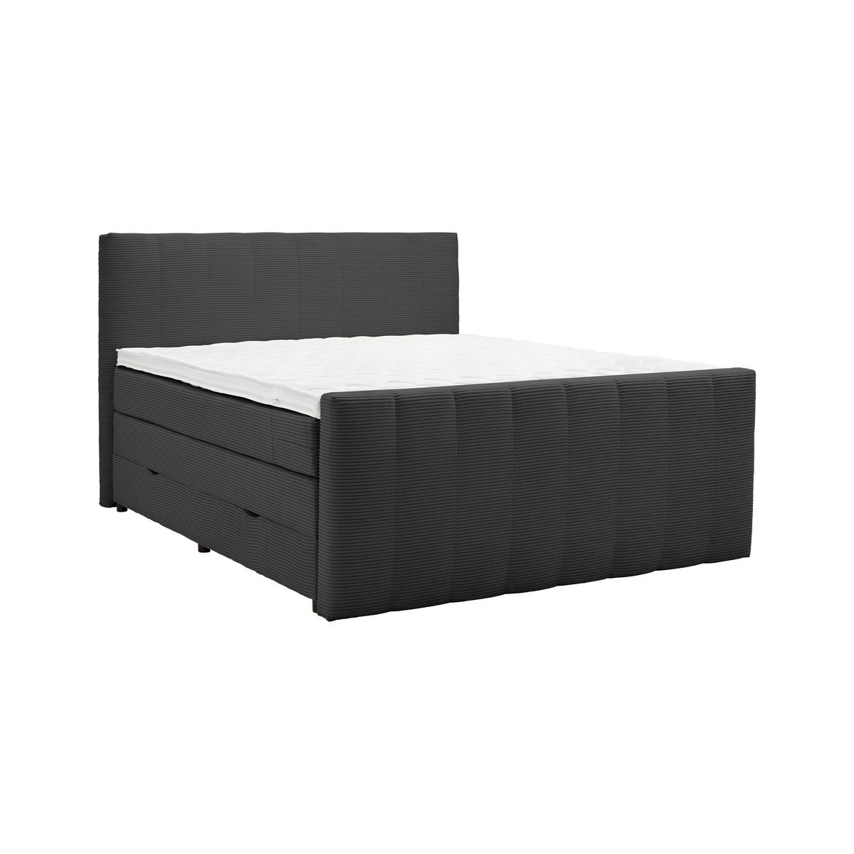 Boxspringbett Malaga Schwarz ca. 180x200cm - Silberfarben/Schwarz, KONVENTIONELL, Holzwerkstoff/Kunststoff (180/200cm) - Premium Living