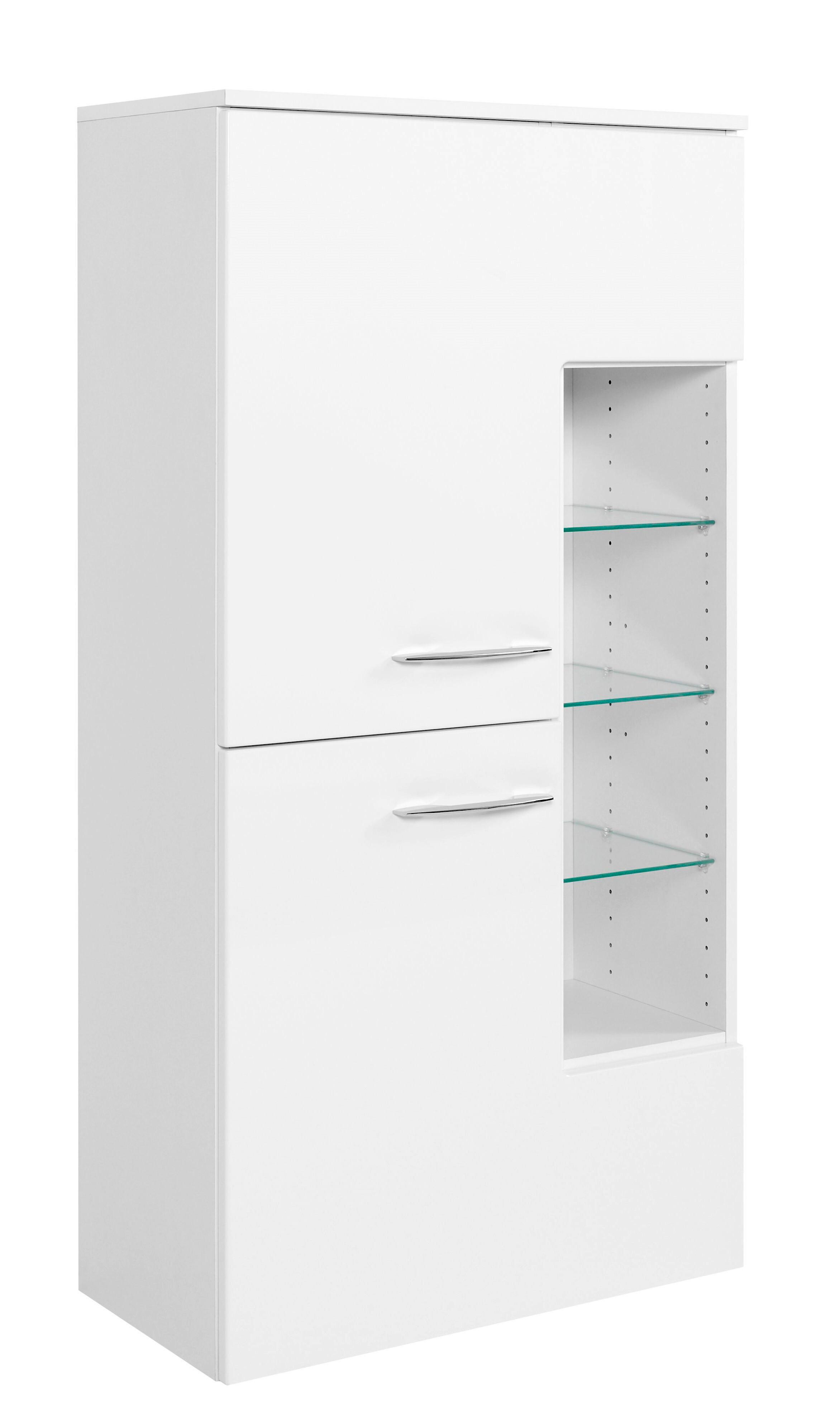 Midischrank Florida in Weiß - Chromfarben/Weiß Hochglanz, MODERN, Glas/Holzwerkstoff (65/130/35cm)