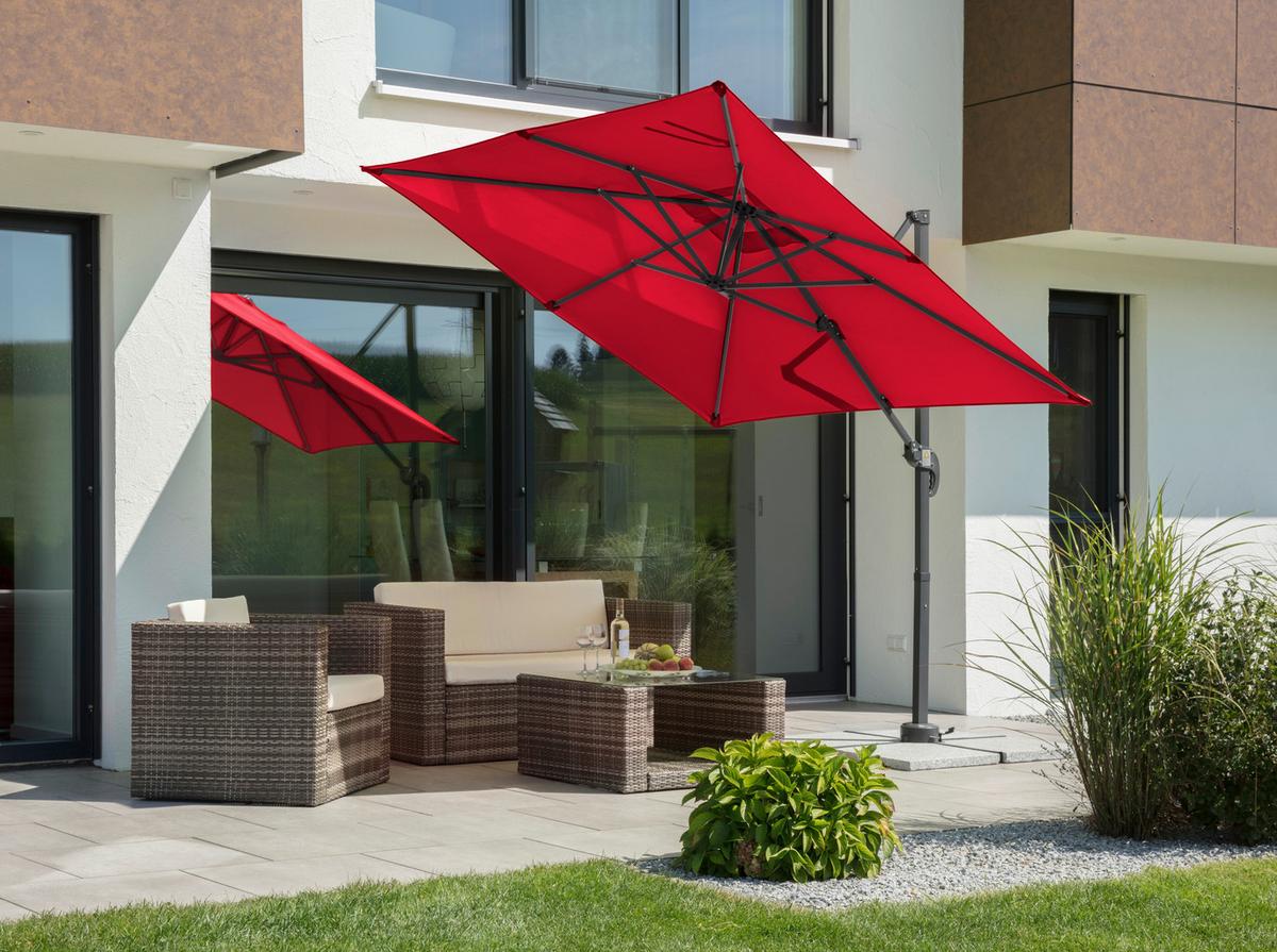 Ampelschirm Rhodos Junior ca.300x239x230cm Rot - Anthrazit/Rot, Basics, Textil/Metall (300/239/230cm) - Schneider