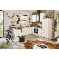 Einbauküche inkl. 4 E-Geräte PN 80 Magnolieweiss - Edelstahlfarben/Magnolie, MODERN, Holzwerkstoff/Metall (300/275cm) - Pino