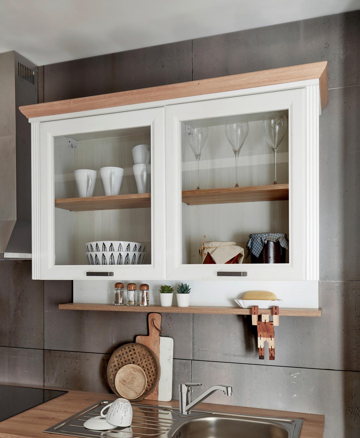 Küchenblock Jasmin mit Geräten ca. 235 cm Pinienfarben/Eiche - Anthrazit/Eiche Artisan, ROMANTIK / LANDHAUS, Holzwerkstoff/Metall (235-104/217/217/60/61cm) - P & B