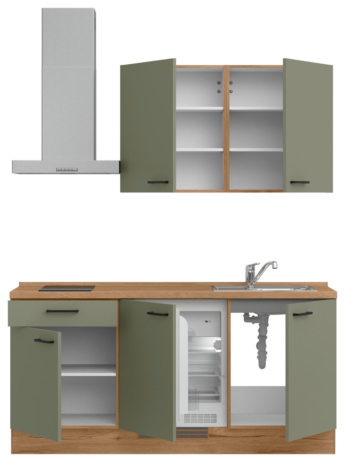 Küchenleerblock Senso Low o. Geräte Olivgrün - Eichefarben/Schwarz, MODERN, Holzwerkstoff/Metall (180cm) - Nobilia