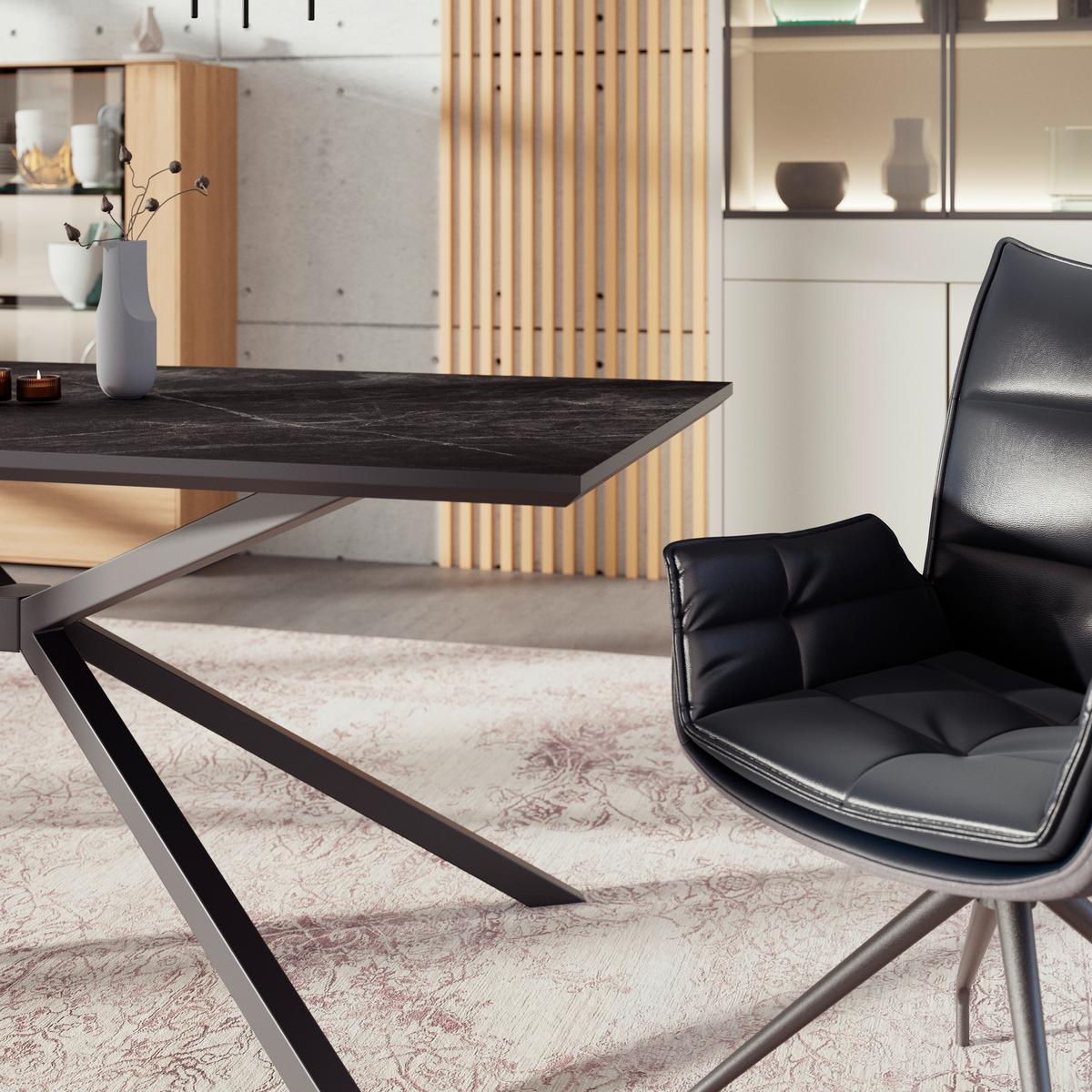 Jedilna Miza James, Temno Siva, 180x90 - temno siva/črna, Trend, kovina/leseni material (180/76/90cm)