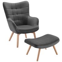 Sessel mit Hocker Merlin Grau Samt - Anthrazit, MODERN, Holz/Textil (71/98/80cm) - Bessagi Home