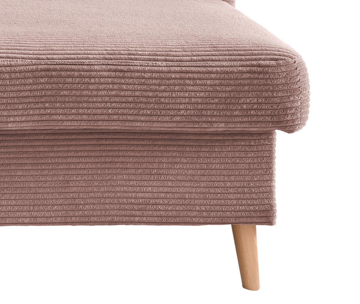Ecksofa Valenina Cord ca. 228x150 cm Rosa - Rosa/Naturfarben, Design, Holz/Textil (228/150cm) - P & B