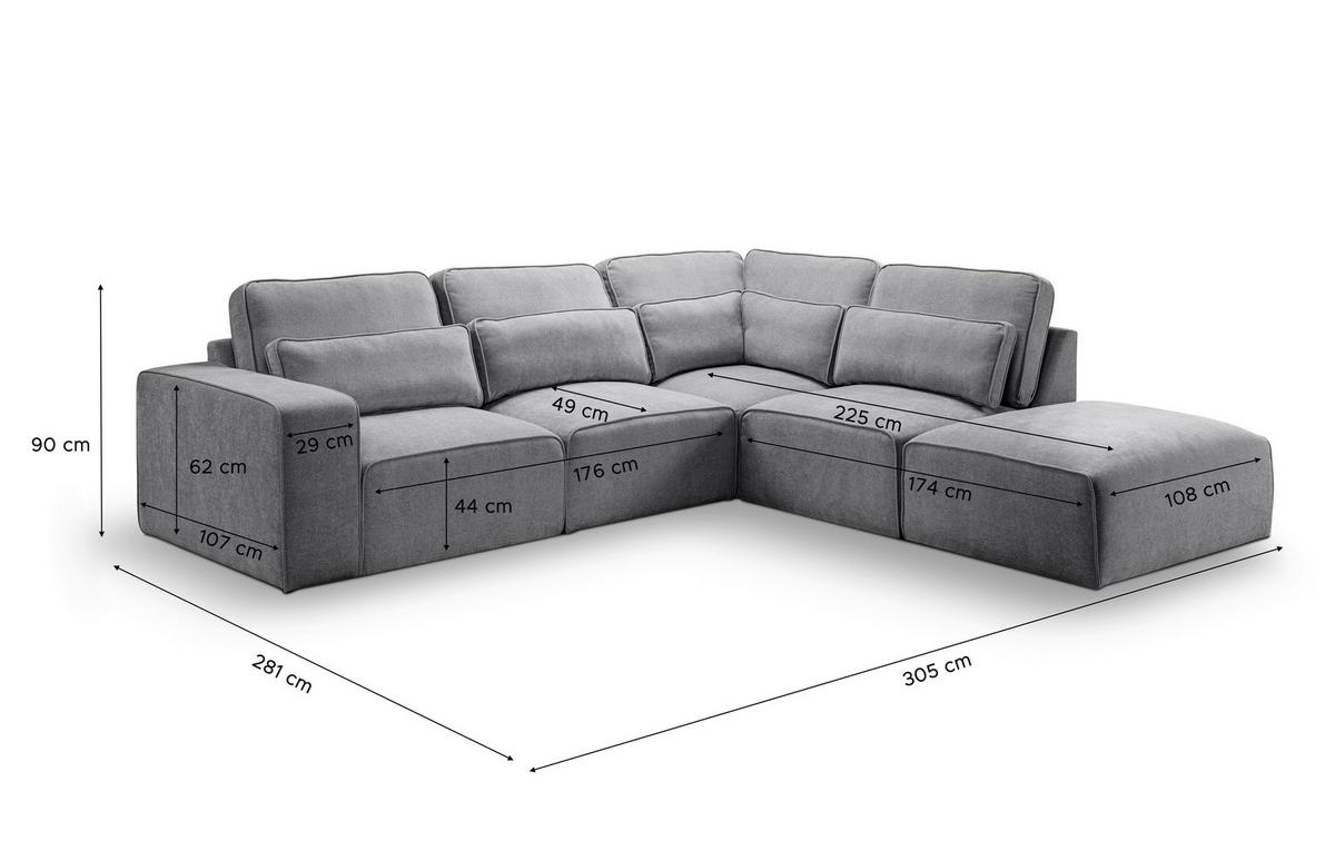 Ecksofa Lux Grau Webstoff - Schwarz/Grau, Basics, Holz/Kunststoff (305/281cm) - MID.YOU