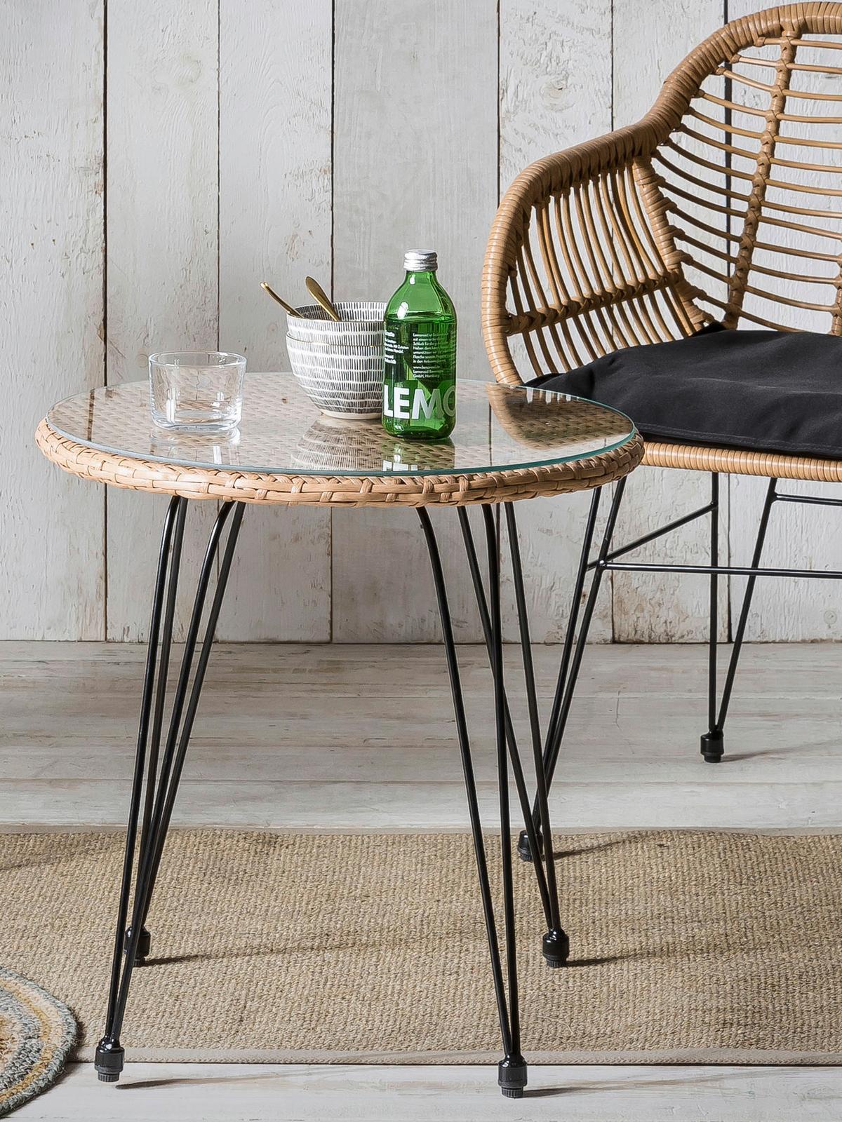 Gartenset 3-tlg. Naturfarben/Schwarz - Klar/Schwarz, Design, Glas/Kunststoff - Gardenson