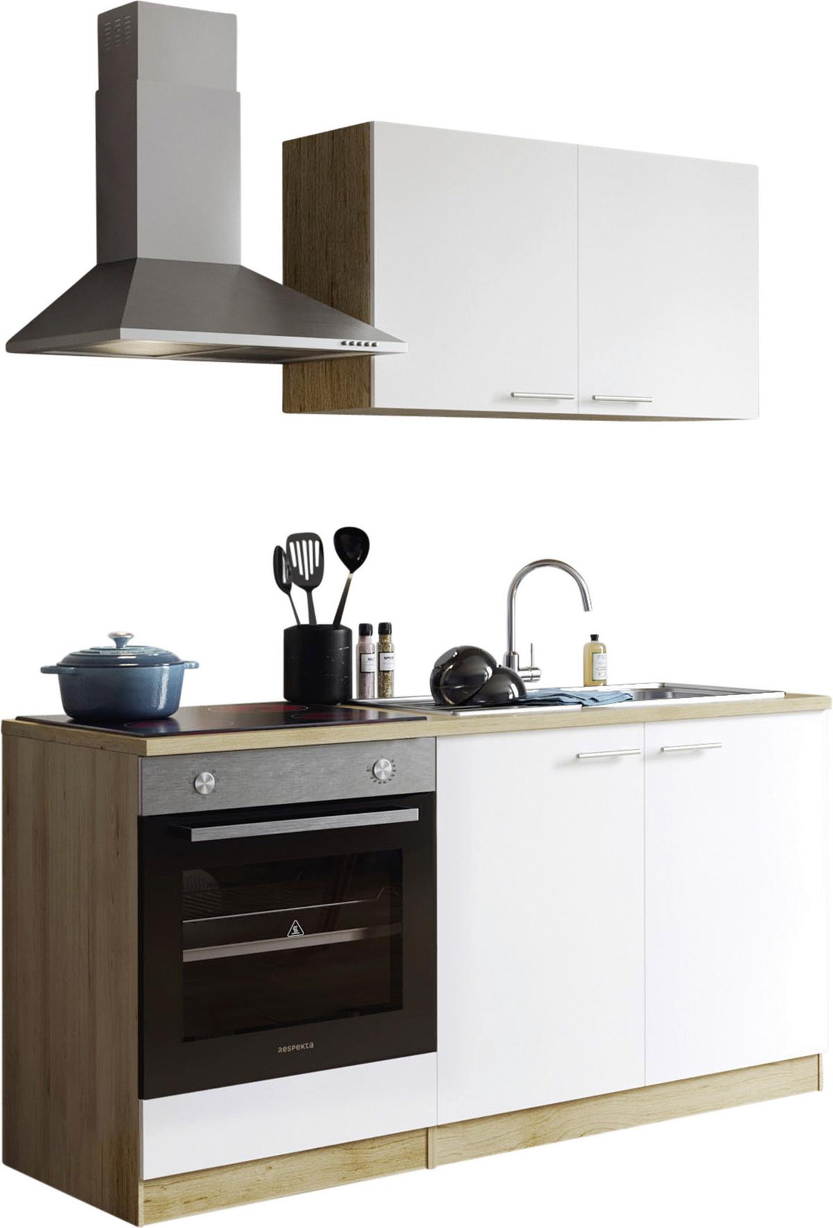 Majhna Kuhinja Z Aparati Merle, 160cm - barve hrasta/bela, Design, kovina/leseni material (160cm) - Respekta