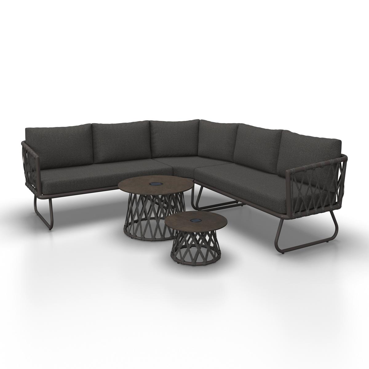 Loungegarnitur Elea Dunkelgrau Outdoorstoff/Metall +Abdeckung - Dunkelgrau/Anthrazit, MODERN, Textil/Stein (234/74/77cm) - Bessagi Garden