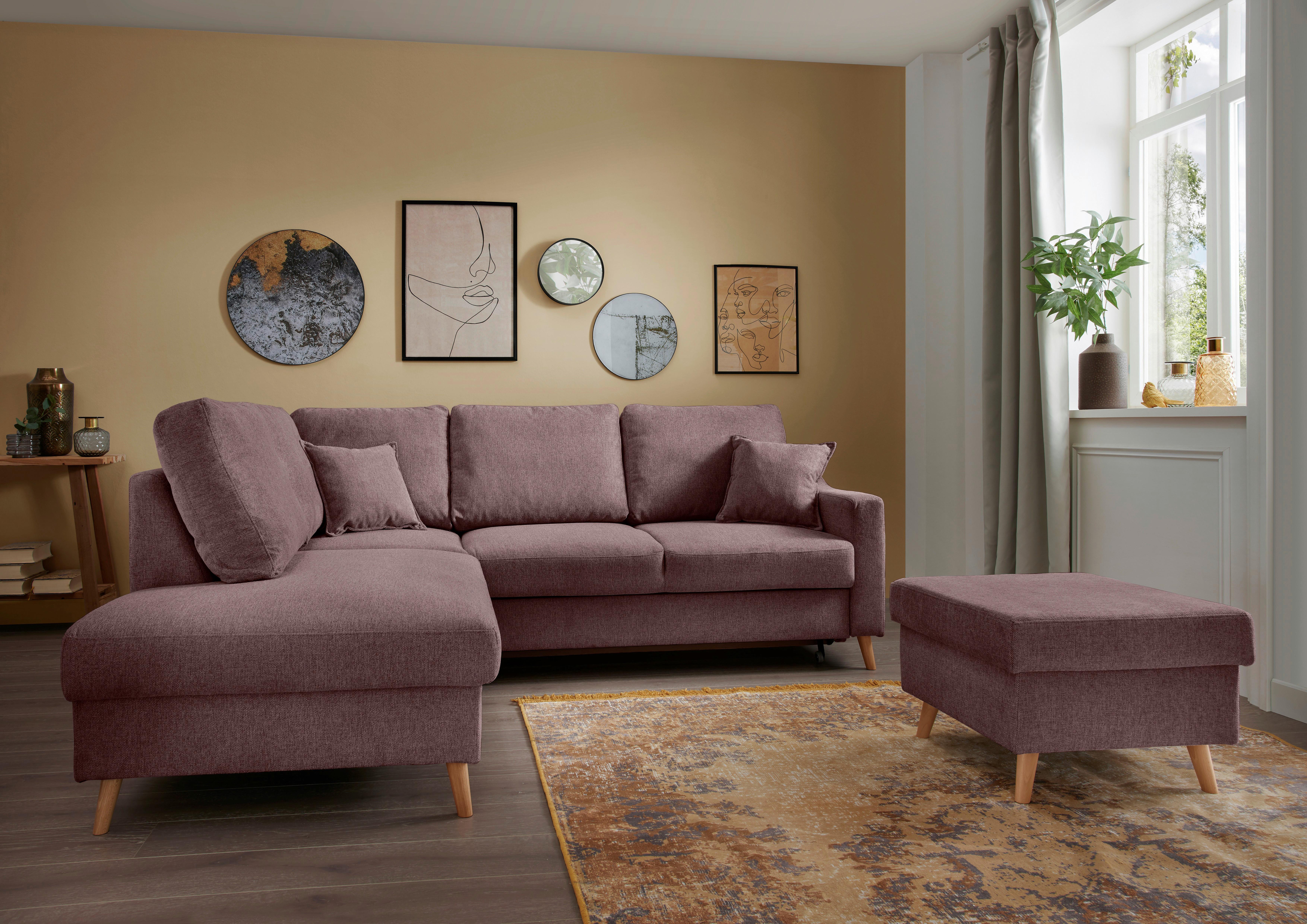 Wohnlandschaft Valentina Bordeaux Struktur - Bordeaux/Naturfarben, KONVENTIONELL, Holz/Textil (200/230cm) - P & B