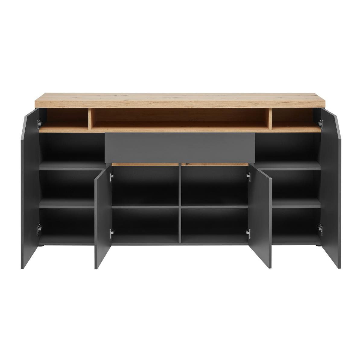 Sideboard Pepe Graphitfarben/Eiche Artisan - Graphitfarben/Schwarz, MODERN, Holzwerkstoff/Kunststoff (180/90/40cm) - Mömax