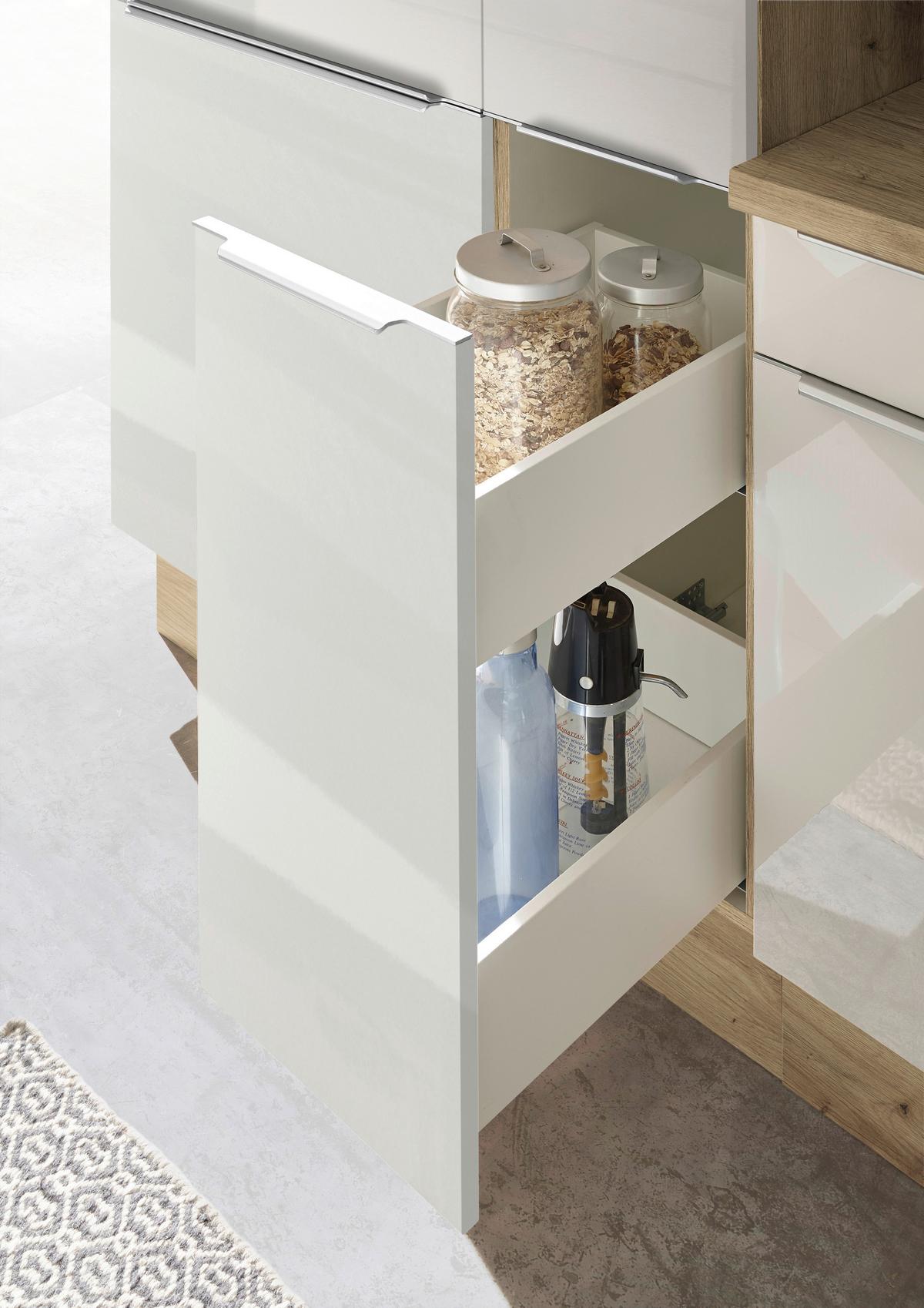 Küchenblock mit Geräte Weiß Hochglanz B: ca. 250 cm - Weiß Hochglanz/Alufarben, LIFESTYLE, Holzwerkstoff/Kunststoff (250/211/60cm) - Respekta