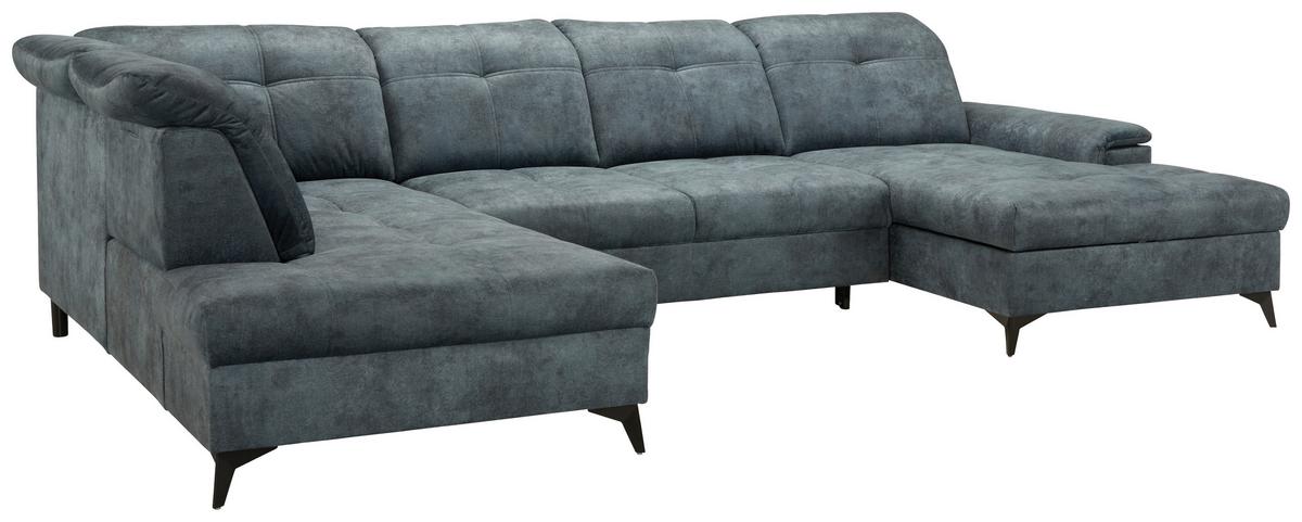 Wohnlandschaft Sierra in Dunkelblau - Blaugrau/Schwarz, MODERN, Textil/Metall (230/364/181cm) - Mömax