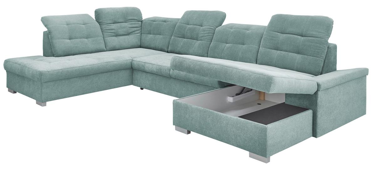 Wohnlandschaft Zira Mintgrün Nylon/Mikrofaser - Chromfarben/Mintgrün, Design, Kunststoff/Textil (212/330/169cm) - Livetastic