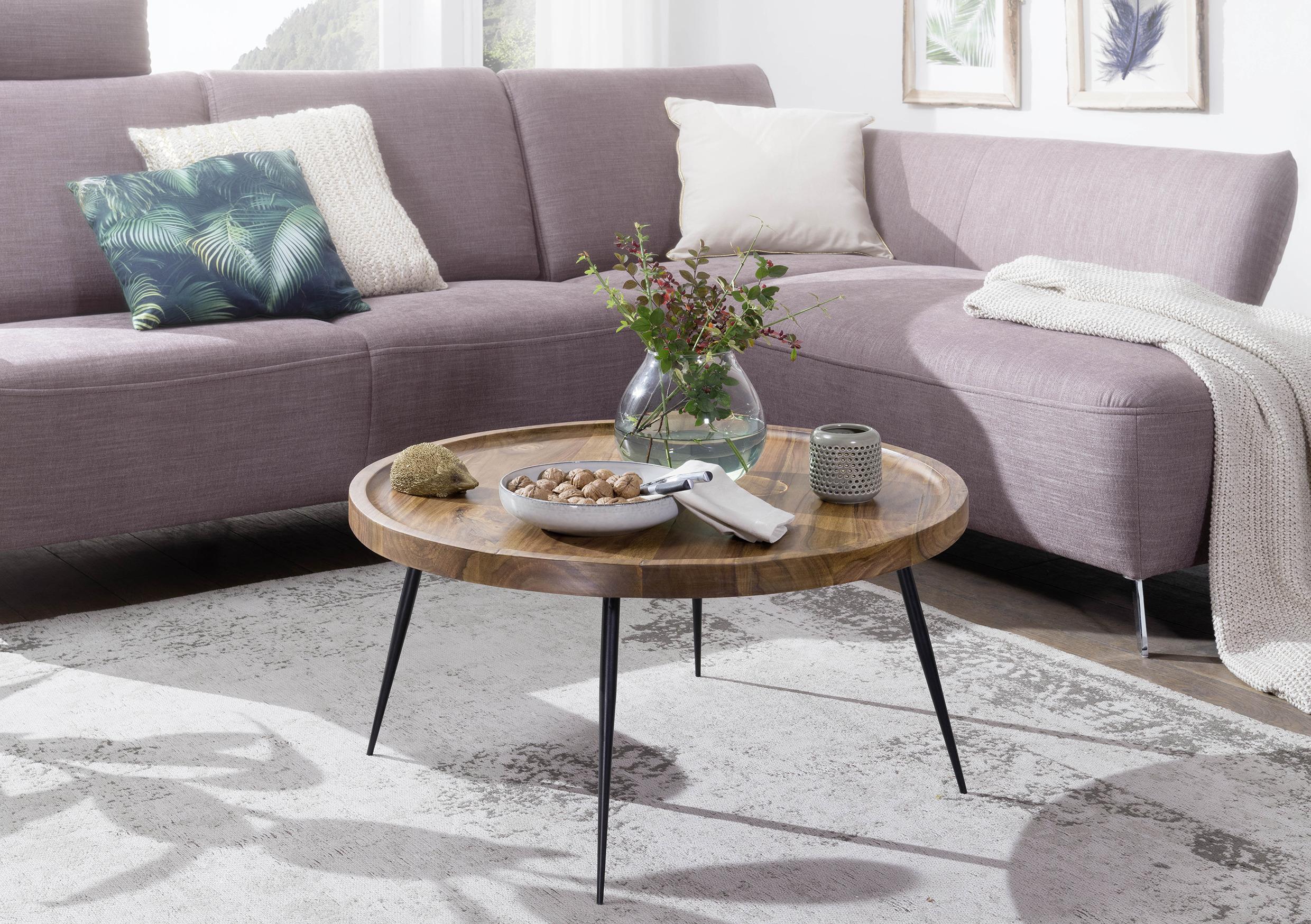 Couchtisch in Sheeshamfarben Echtholz Rund - Sheeshamfarben/Schwarz, Design, Holz/Metall (75/75/39cm) - MID.YOU