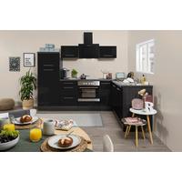 Eckküche mit Geräte Schwarz Hochglanz ca. 260x200 cm - Schwarz/Alufarben, KONVENTIONELL, Holzwerkstoff/Metall (260/200cm) - Respekta