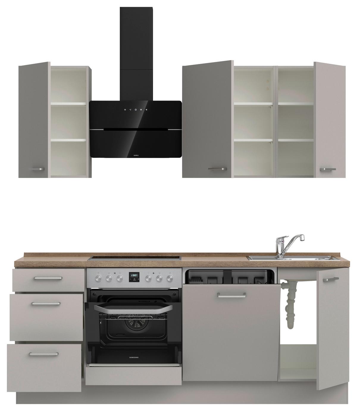 Küchenblock Touch High m. Geräten Grau - Eiche dunkel/Edelstahlfarben, MODERN, Holzwerkstoff/Metall (210cm) - Nobilia