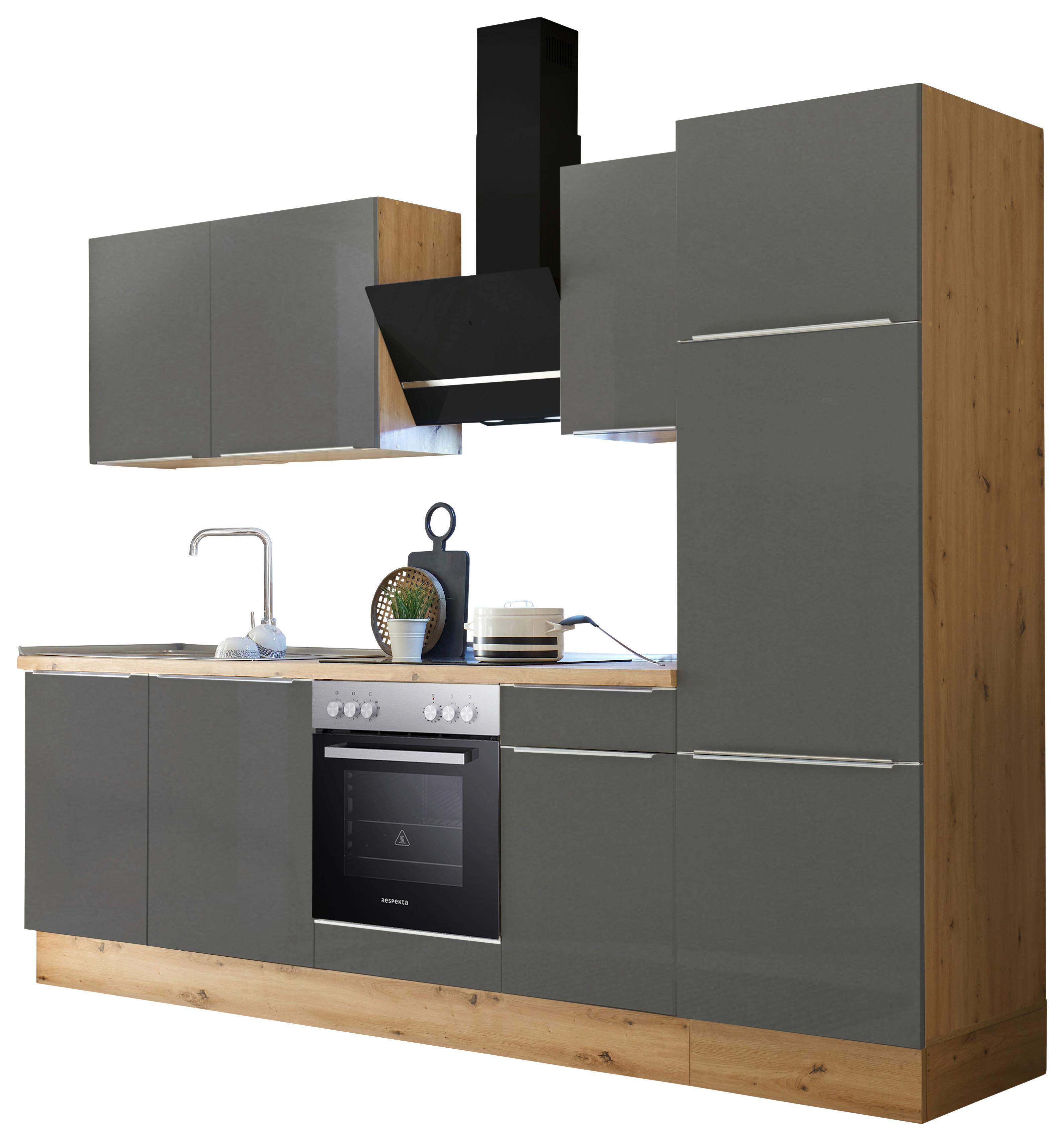 Küchenblock mit Geräten Grau B: ca. 280 cm - Anthrazit/Alufarben, LIFESTYLE, Holzwerkstoff/Kunststoff (280/211/60cm) - Respekta
