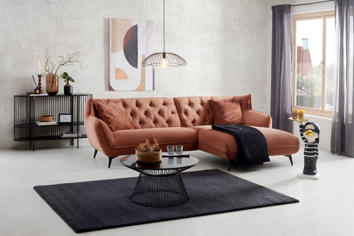 Wohnlandschaft Bogoni Rostfarben - Rostfarben/Schwarz, MODERN, Textil/Metall (278/84/168cm) - Mömax