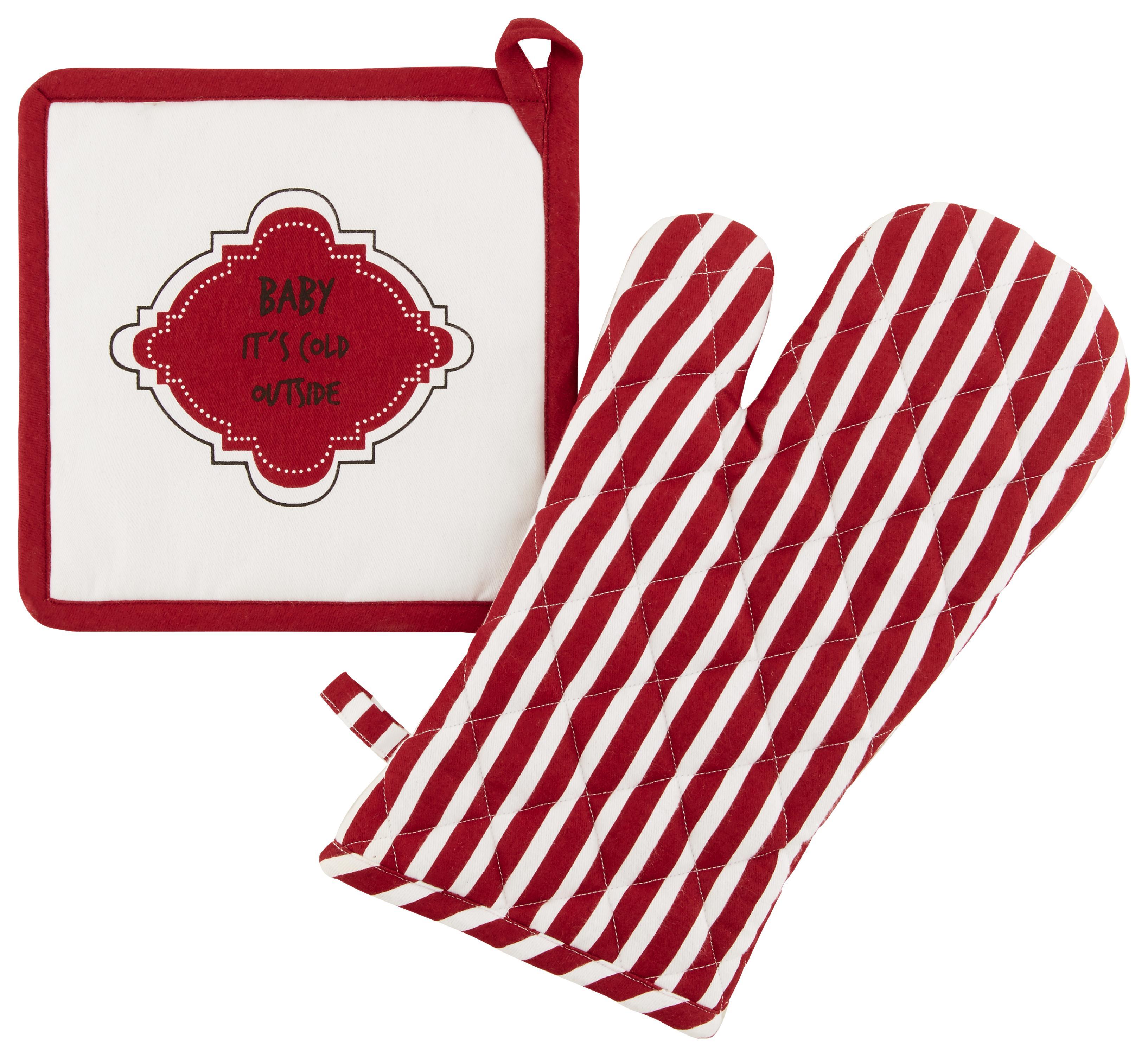 Topflappen und Handschuh Baby it's cold in Rot/Weiß - Rot/Weiß, Textil (18/32cm) - Modern Living