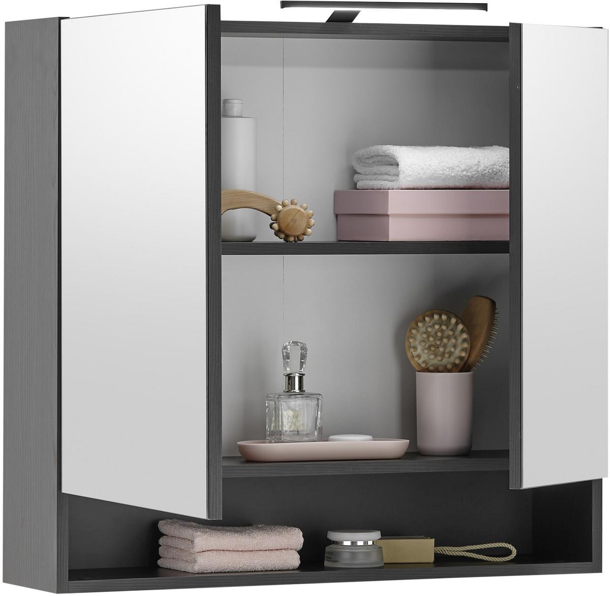 SZAFKA Z LUSTREM NEW YORK - czarny, Konventionell, materiał drewnopochodny/szkło (80/75/22cm) - Xora