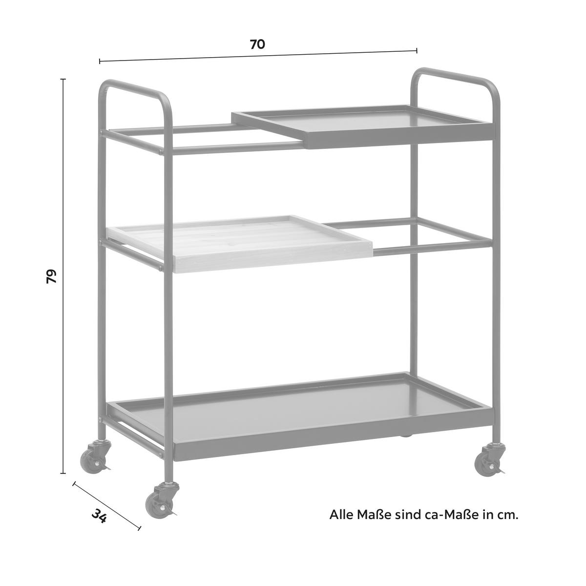 Rollwagen Giorgia Eichefarben/ Schwarz Echtholz/MDF - Eichefarben/Schwarz, MODERN, Holz/Kunststoff (70/79/34cm) - Bessagi Home