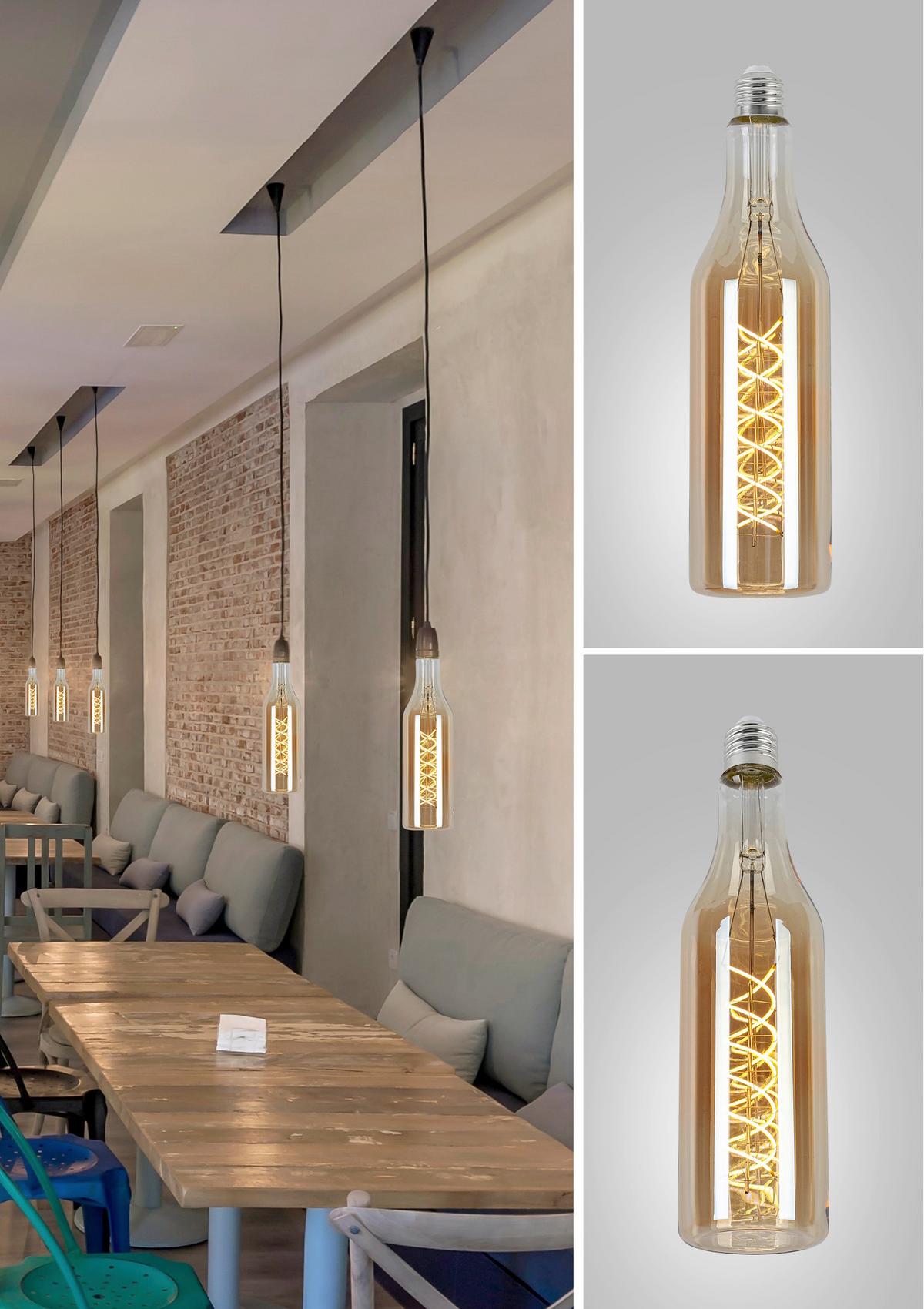 LED-Leuchtmittel Flasche Bernsteinfarben max. 4 Watt - Bernsteinfarben, Romantik / Landhaus, Glas/Metall (7,5/27,5cm) - Mömax