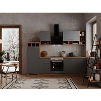 Küchenzeile Economy mit Geräte Grau/Wildeiche B: 280 cm - Wildeiche/Edelstahlfarben, Basics, Holzwerkstoff/Metall (280cm) - Respekta