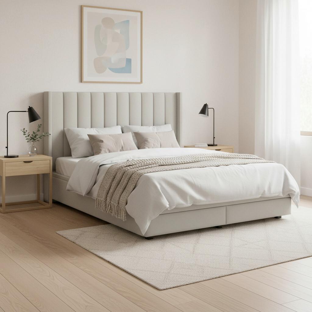 Polsterbett Maya Hellgrau ca. 180x200 cm - Dunkelbraun/Hellgrau, MODERN, Holz/Textil (180/200cm) - Bessagi Home