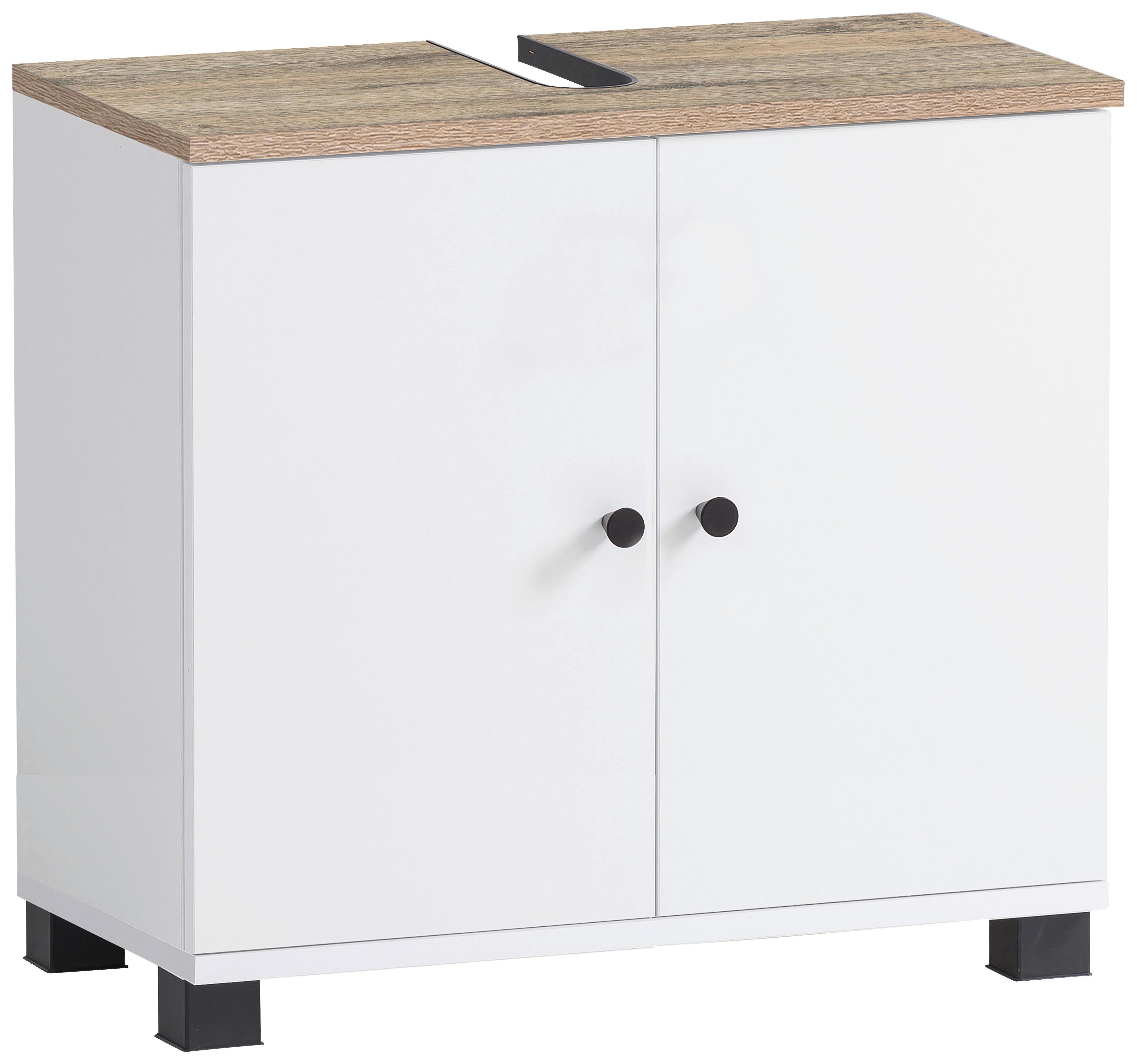 Waschbeckenunterschrank Balto Weiß - Schwarz/Weiß, MODERN, Holzwerkstoff/Metall (60/62,4/32,6cm) - MID.YOU