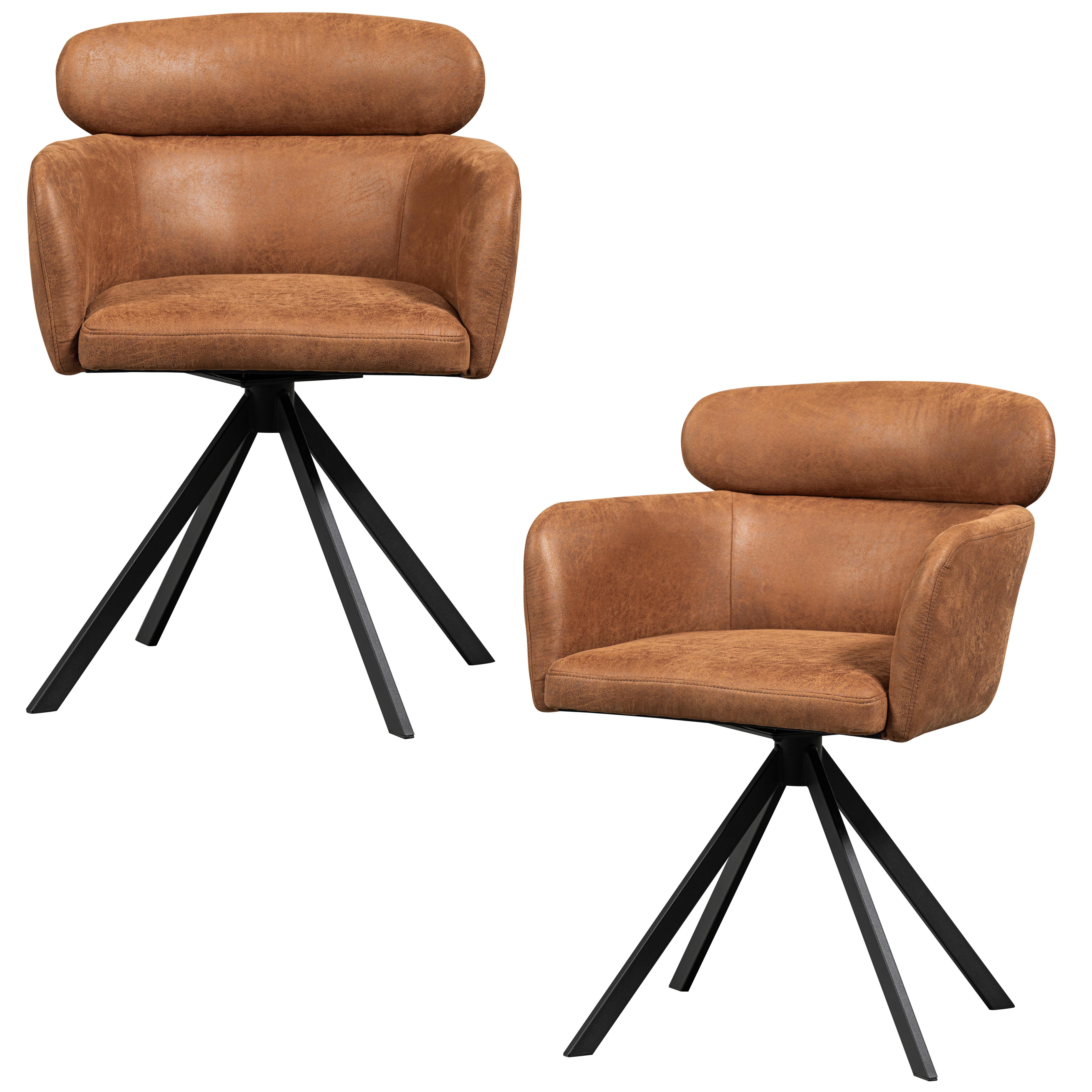 Armlehnstuhl-Set Fenne Cognac B: 58cm - Cognac/Schwarz, MODERN, Textil/Metall (58/80/60cm) - Livetastic