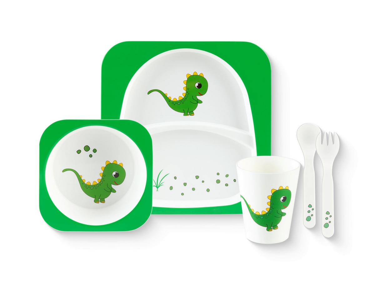 Set de veselă pentru copii Marlon - alb/verde, Konventionell, plastic (21,2/21,2/2,1cm) - Mömax