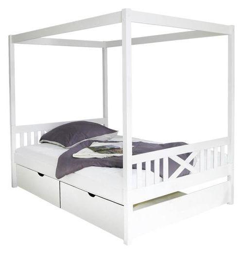 Postelja Z Baldahinom Lino, Bor, Masivno, Bela - bela, Moderno, les (140/200cm) - MID.YOU