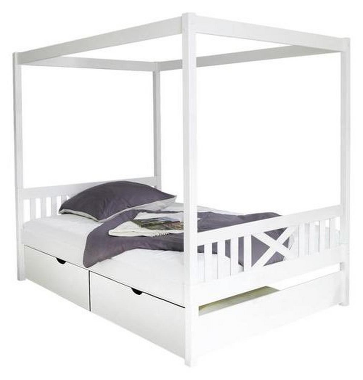 Postelja Z Baldahinom Lino, Bela, 2 Predala, 140x200 - bela, Moderno, les (140/200cm) - MID.YOU