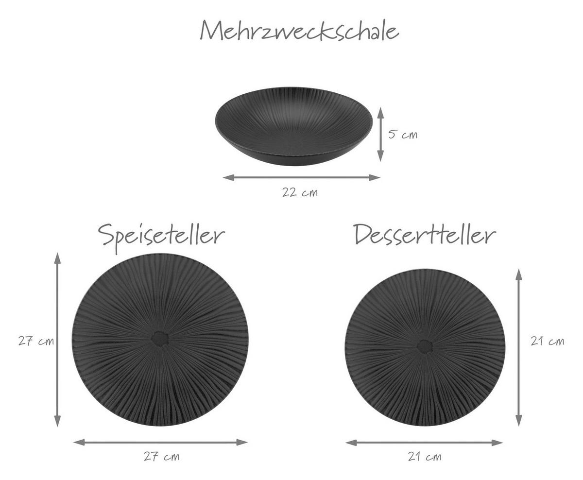 Tafelservice Vesuvio Black in Schwarz, 12-teilig - Schwarz, Basics, Keramik - Creatable