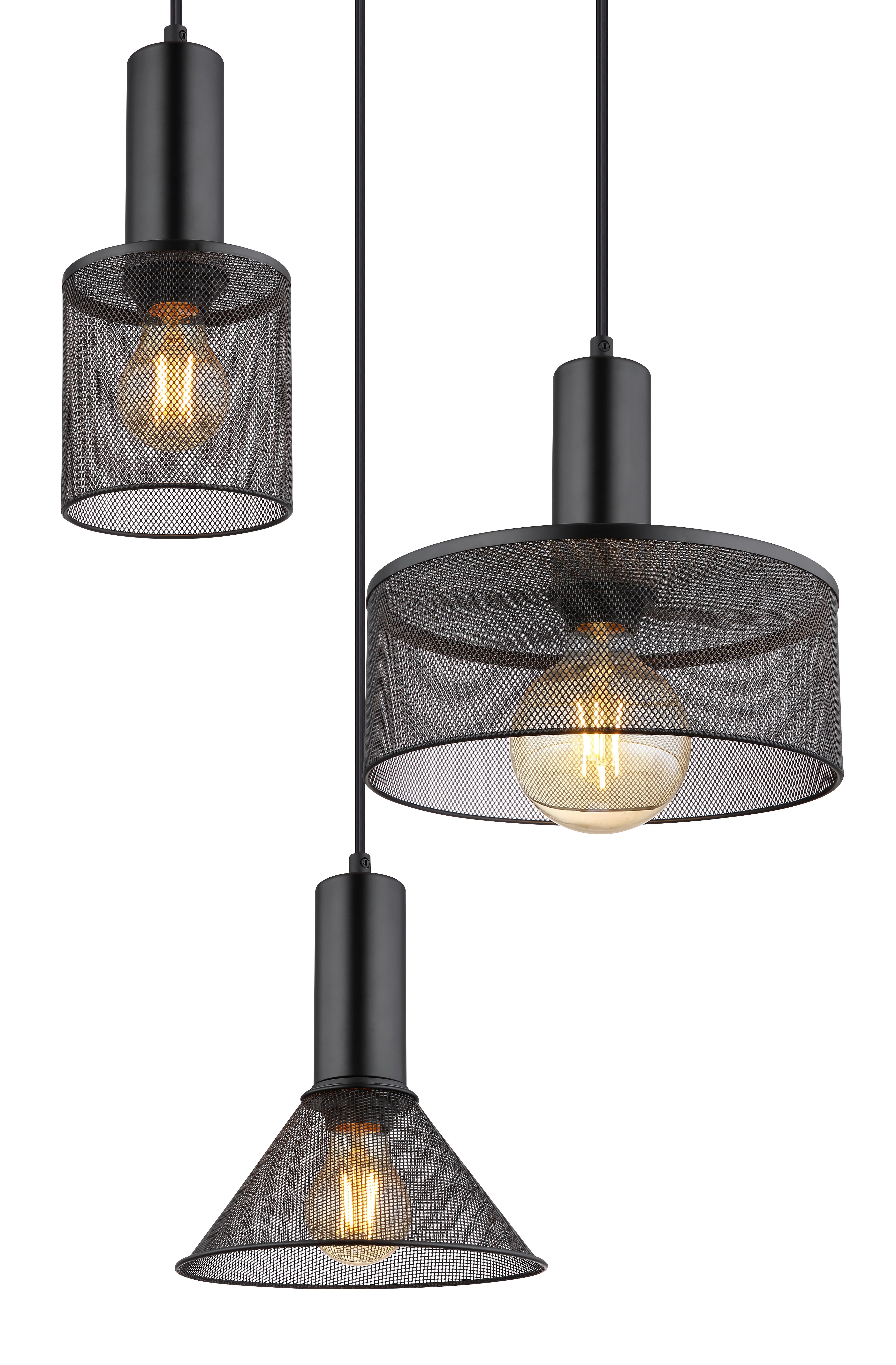 Hängeleuchte Jedd in Schwarz max. 60 Watt - Schwarz, Kunststoff/Metall (46/150cm) - Globo